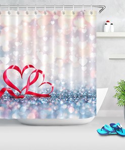 Red Ribbon Heart Light Spots Shower Curtain for Valentine's Day Decor