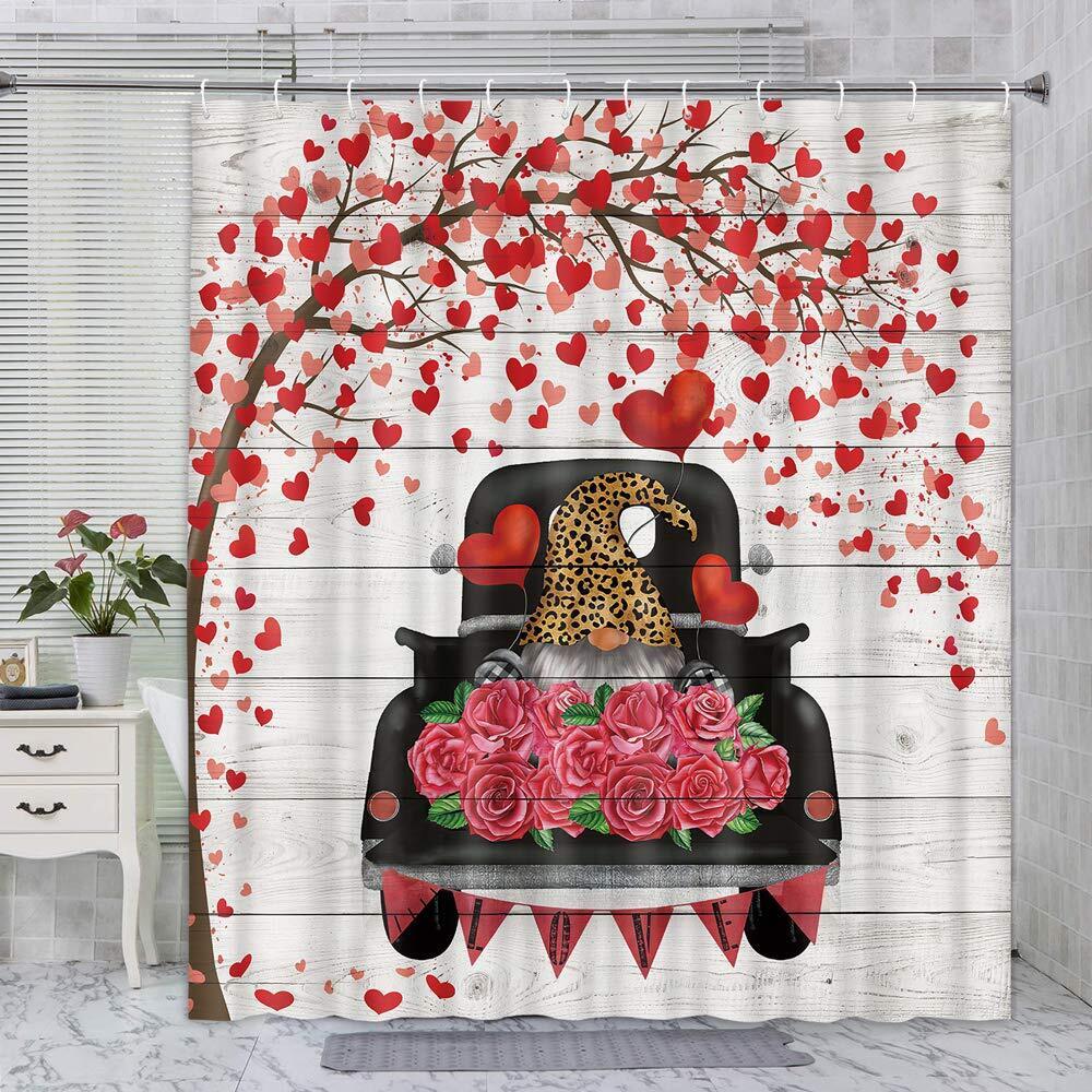 Red Rose Floral Fabric Shower Curtain