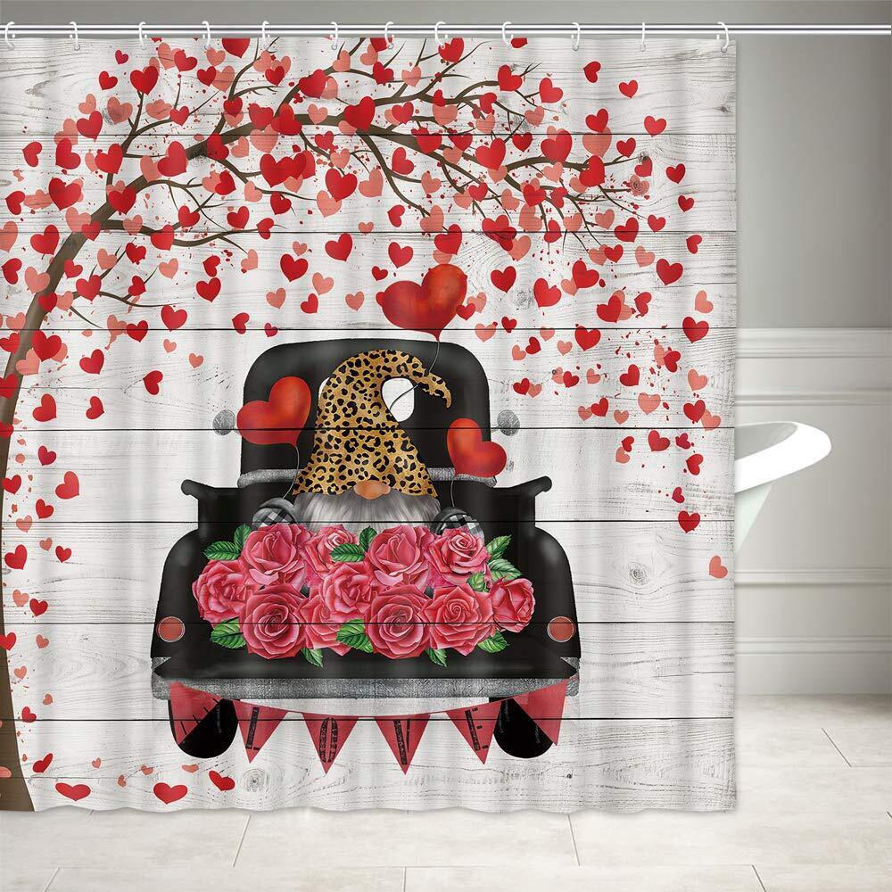 Red Rose Floral Fabric Shower Curtain - Image 2