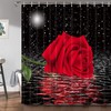 Red Rose Flower Moon Shower Curtain, Starry Night Sky Bathroom Decor 