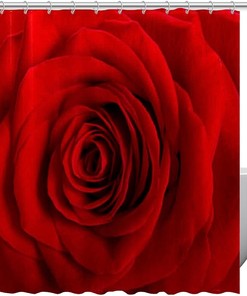 Red Rose Flower Print Fabric Shower Curtain for Romantic Valentine's Day Bathroom Decor