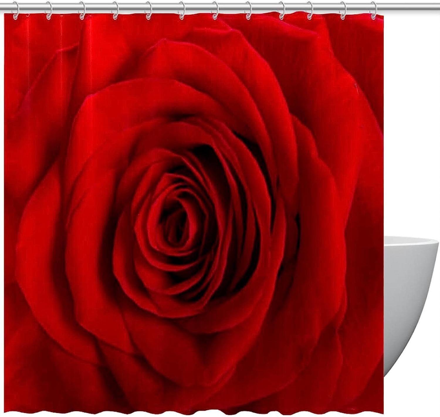 Red Rose Flower Print Fabric Shower Curtain for Romantic Valentine's Day Bathroom Decor