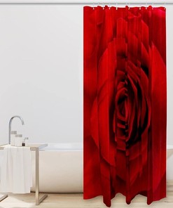 Red Rose Flower Print Fabric Shower Curtain for Romantic Valentine's Day Bathroom Decor