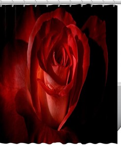 Red Rose Flower Print Fabric Shower Curtain for Unique Bathroom Decor