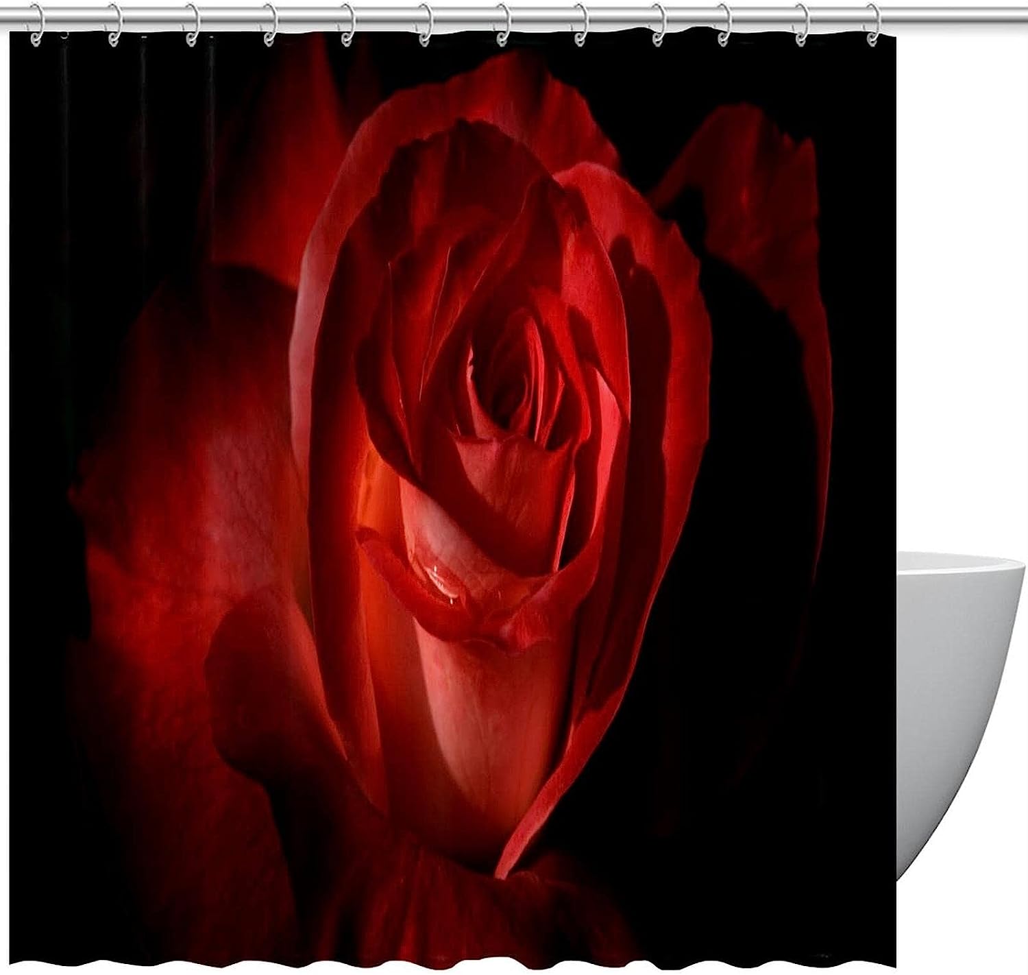 Red Rose Flower Print Fabric Shower Curtain for Unique Bathroom Decor
