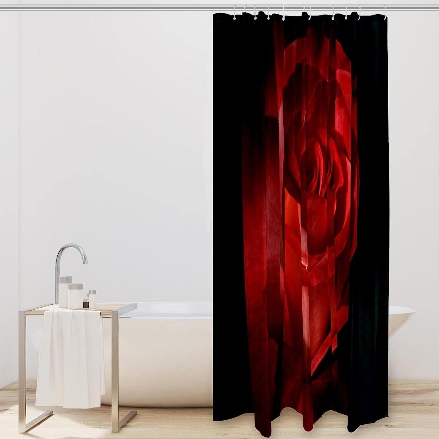 Red Rose Flower Print Fabric Shower Curtain for Unique Bathroom Decor