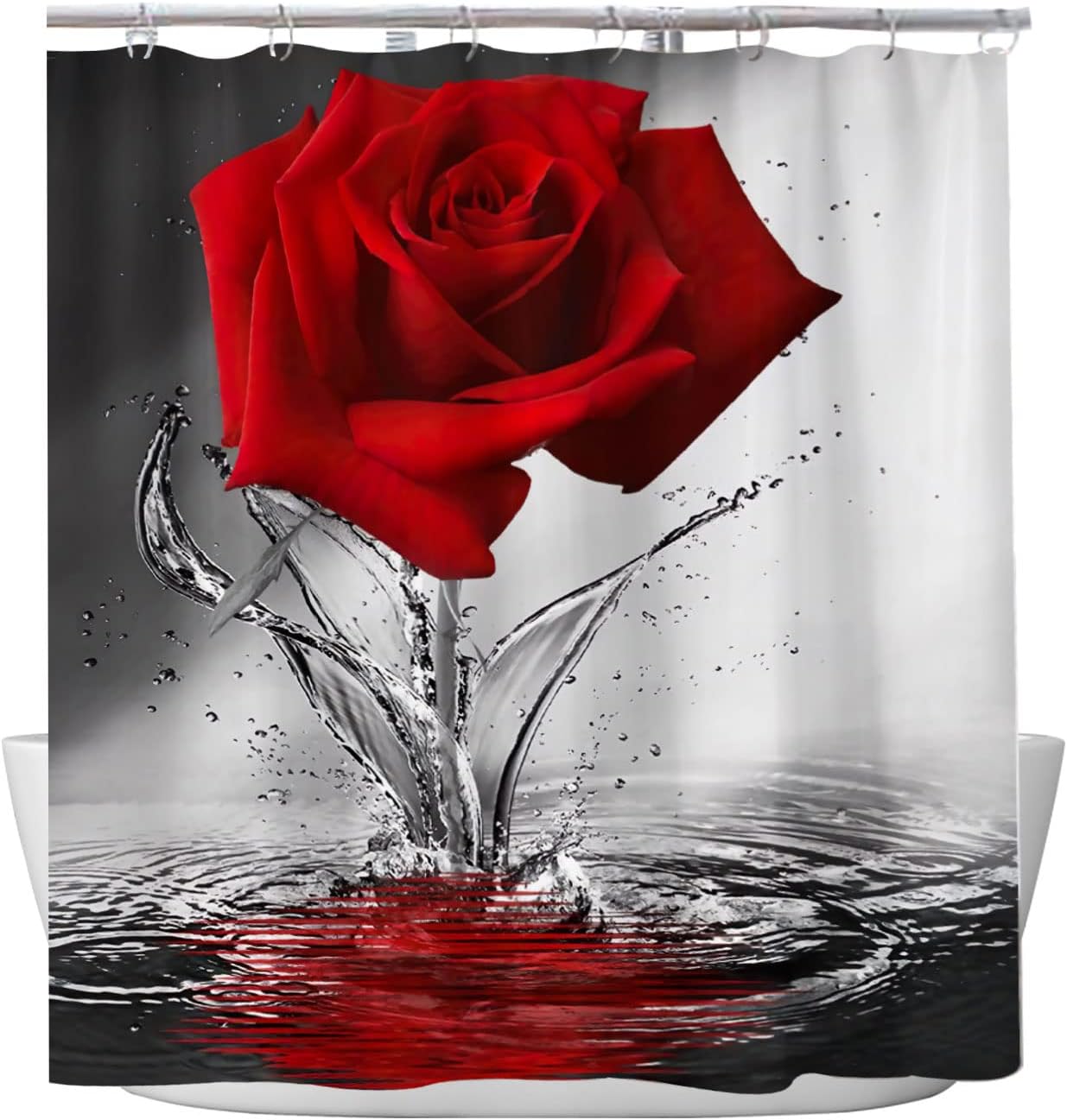Red Rose Flower Shower Curtain, Perfect For Home Or Hotel Bathrooms