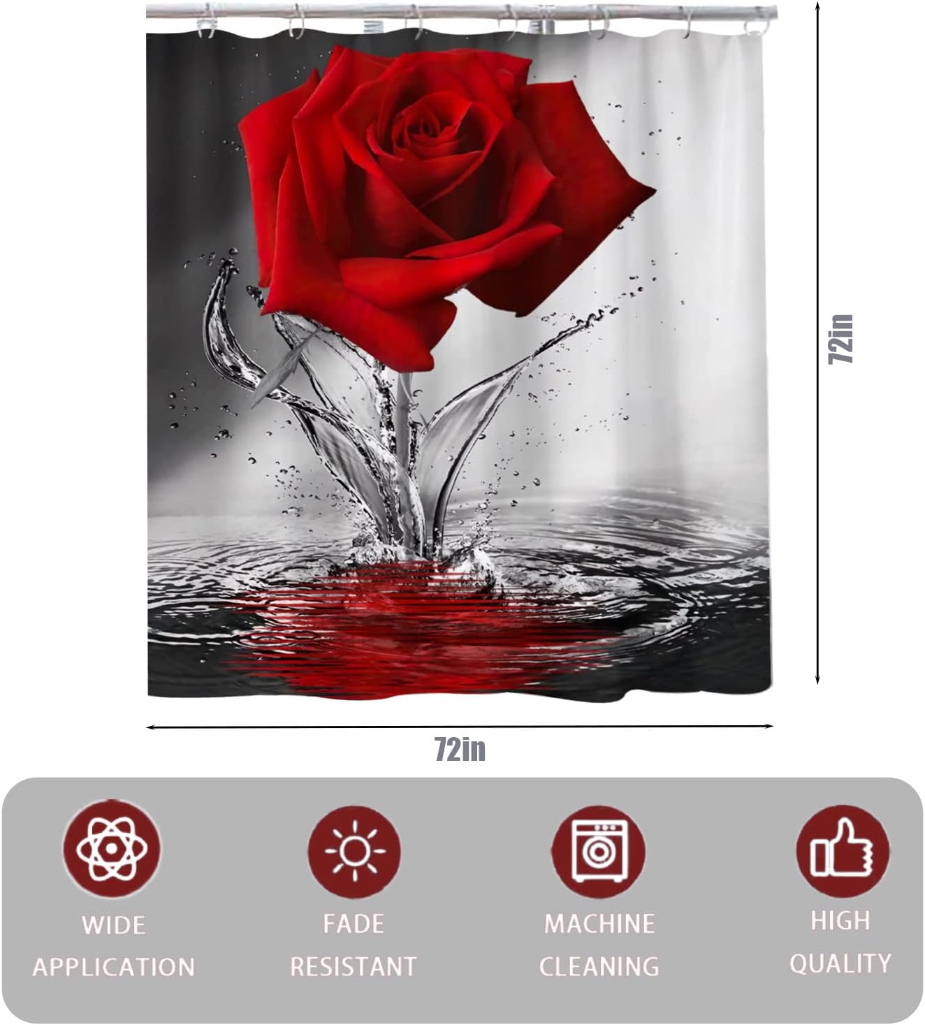 Red Rose Flower Shower Curtain, Perfect For Home Or Hotel Bathrooms
