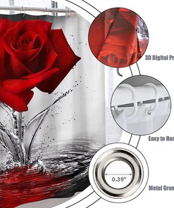 Red Rose Flower Shower Curtain, Perfect For Home Or Hotel Bathrooms