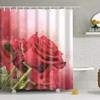Red Rose Flowers Shower And Bath Curtains With Beautiful And Invigorating Print, Bathroom Decor