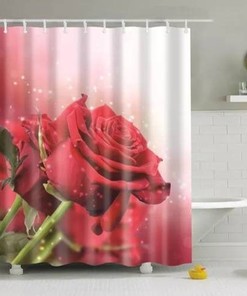 Red Rose Flowers Shower And Bath Curtains With Beautiful And Invigorating Print, Bathroom Decor