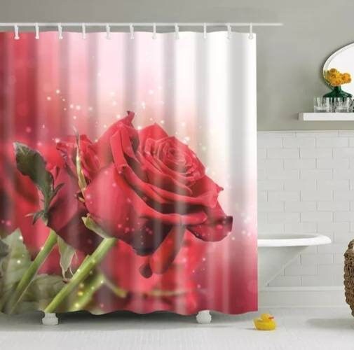 Red Rose Flowers Shower And Bath Curtains With Beautiful And Invigorating Print, Bathroom Decor