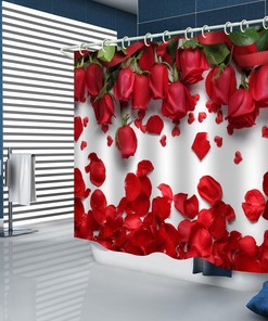 Red Rose Petals Shower Curtain with Waterproof Fabric for Covered Bathtub Bathroom 