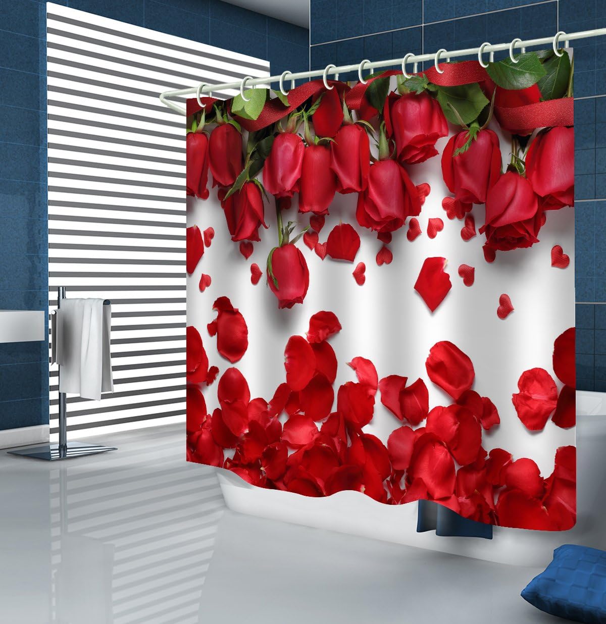 Red Rose Petals Shower Curtain with Waterproof Fabric for Covered Bathtub Bathroom