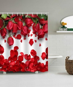 Red Rose Petals Shower Curtain with Waterproof Fabric for Covered Bathtub Bathroom