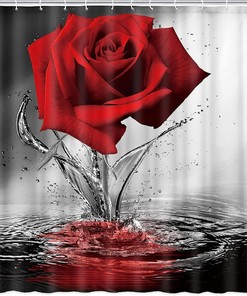 Red Rose Reflection on Water Shower Curtain for a Romantic Floral Bathroom
