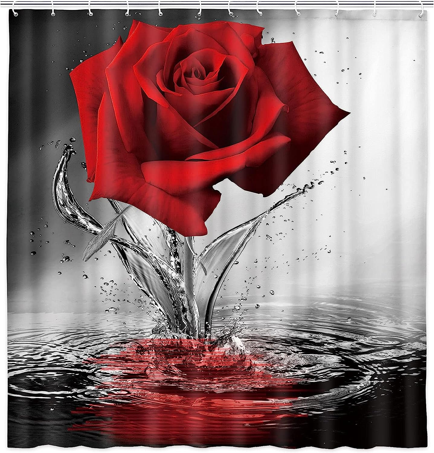 Red Rose Reflection on Water Shower Curtain for a Romantic Floral Bathroom