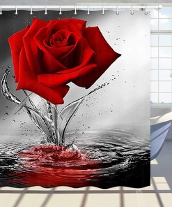 Red Rose Reflection on Water Shower Curtain for a Romantic Floral Bathroom
