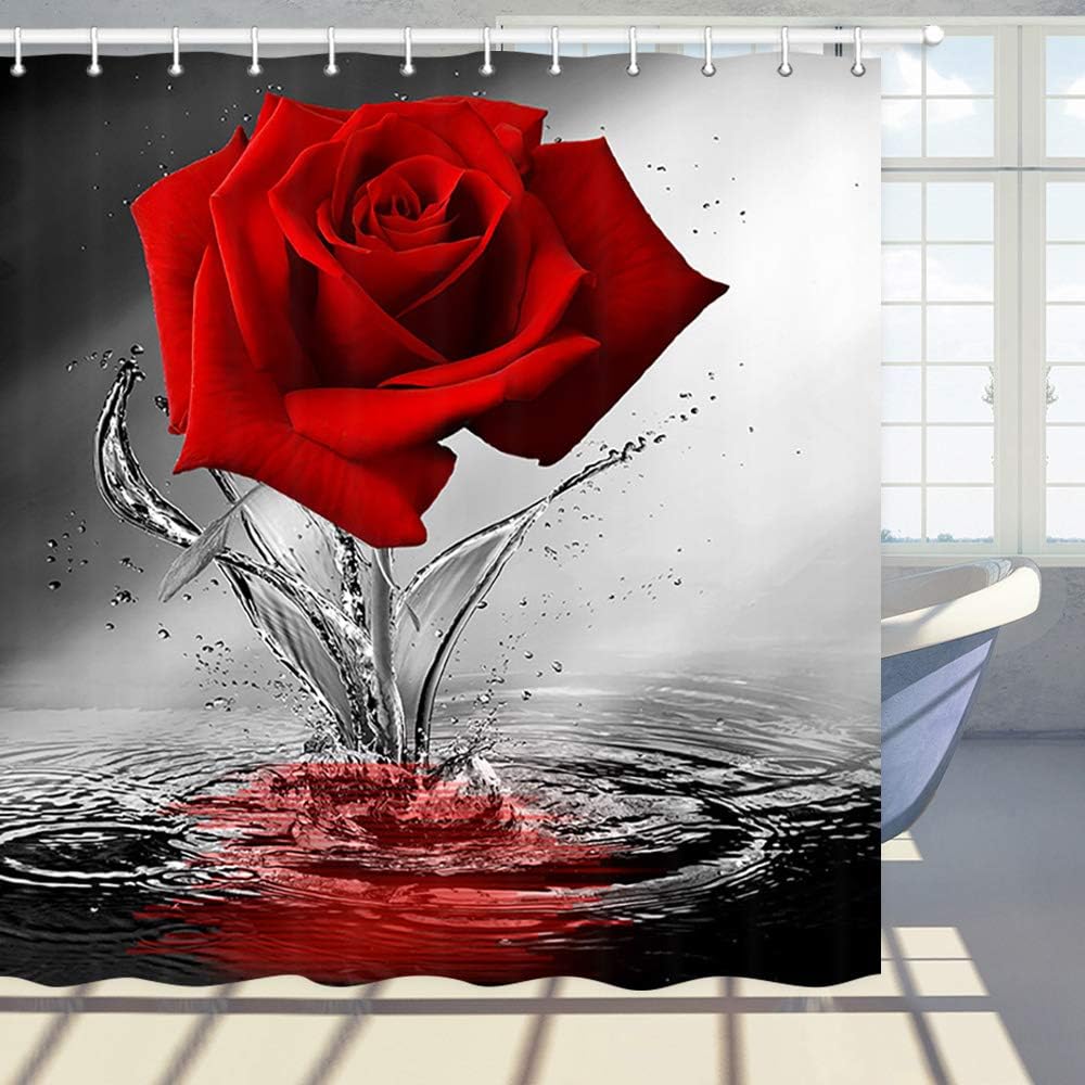 Red Rose Reflection on Water Shower Curtain for a Romantic Floral Bathroom