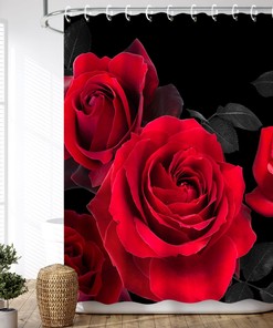 Red Rose Shower Curtain - Romantic Black Floral Bathroom Decor with Valentine's Day Gift