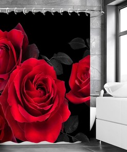 Red Rose Shower Curtain - Romantic Black Floral Bathroom Decor with Valentine's Day Gift