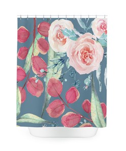 Red Rose Shower Curtain with Pink Accents, Romantic Bath Curtain