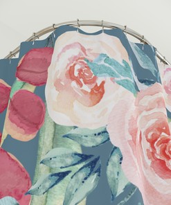 Red Rose Shower Curtain with Pink Accents, Romantic Bath Curtain