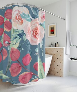 Red Rose Shower Curtain with Pink Accents, Romantic Bath Curtain