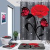 Red Rose Shower Curtain with Plant Print for Valentine's Day Bathroom Decor
