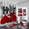 Red Rose Valentine's Day Shower Curtain and U Shaped Mat, Stylish and Romantic Bathroom Decor