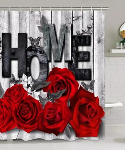 Red Rose Valentine's Day Shower Curtain and U Shaped Mat, Stylish and Romantic Bathroom Decor