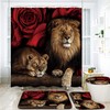 Red Rose and Lion Unique Shower Curtain - Animal Print Bathroom Decor