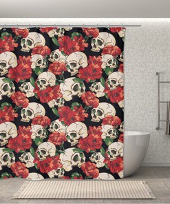 Red Rose and Skull Shower Curtain for Fans of Edgy Style