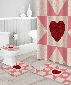 Red Roses Love Heart Geometric Abstract Shower Curtain | Valentine's Day Art Bathroom Decor