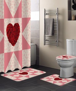 Red Roses Love Heart Geometric Abstract Shower Curtain | Valentine's Day Art Bathroom Decor