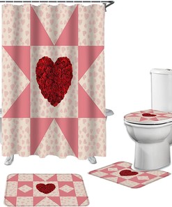 Red Roses Love Heart Geometric Abstract Shower Curtain | Valentine's Day Art Bathroom Decor