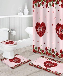 Red Roses Love Heart Ombr Shower Curtain | Valentine's Day Pink Romance Fabric Bathroom Decor