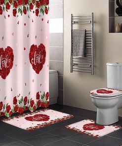 Red Roses Love Heart Ombr Shower Curtain | Valentine's Day Pink Romance Fabric Bathroom Decor