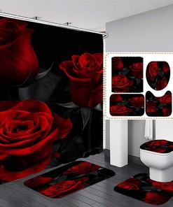 Red Roses Theme Shower Curtain For Bathroom Decor With Three Red Roses
