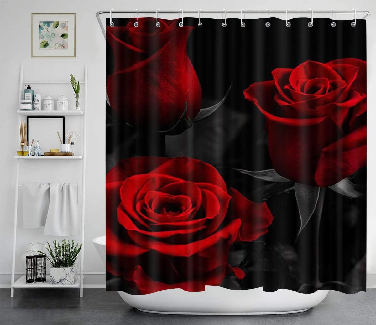 Red Roses Theme Shower Curtain For Bathroom Decor With Three Red Roses - Image 2