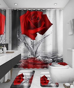 Red Roses Water Shower Curtain with Floral Pattern for Mother's Day Bathroom Decor 