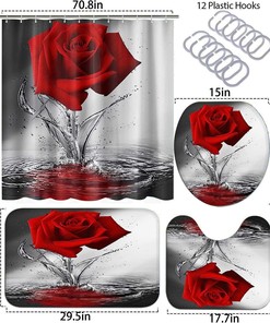 Red Roses Water Shower Curtain with Floral Pattern for Mother's Day Bathroom Decor