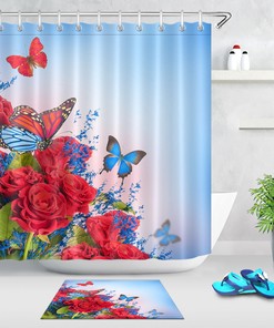 Red Rosy Yellow Musical Note Star Shower Curtain for a Musical Bathroom