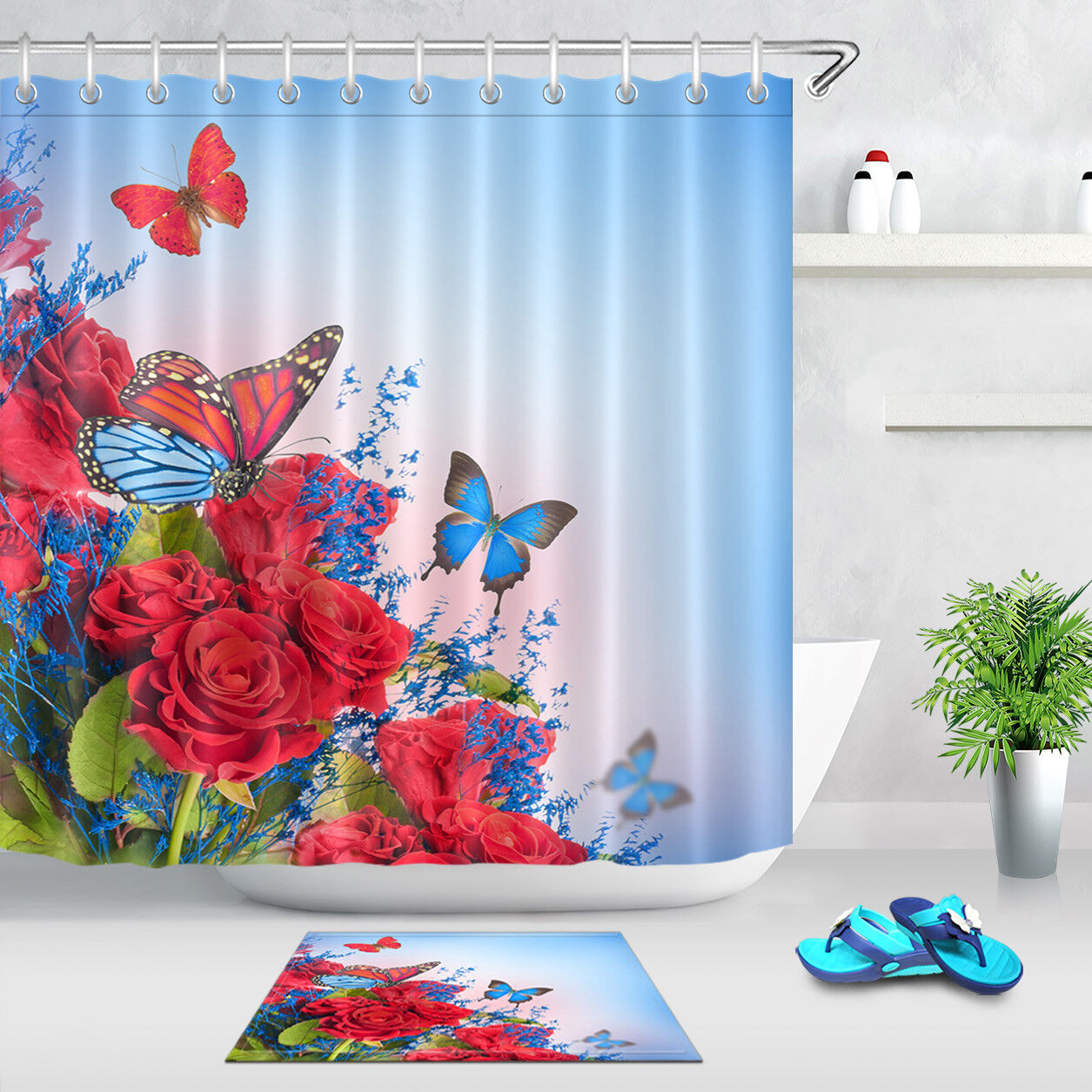 Red Rosy Yellow Musical Note Star Shower Curtain for a Musical Bathroom