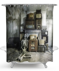 Red Skull Fabric Shower Curtain - Gothic Skull Bathroom Decor 
