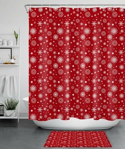Red Snowflake Print Shower Curtain for Winter Christmas Bathroom Decor