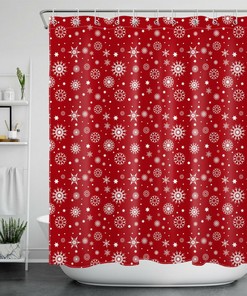 Red Snowflake Print Shower Curtain for Winter Christmas Bathroom Decor