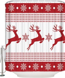 Red Snowflake Reindeer Elk Shower Curtain For A Festive Christmas Season
