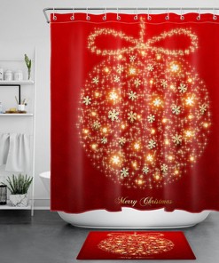Red Snowflake Shower Curtain - Christmas Ball Bathroom Decor