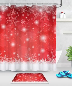 Red Snowflakes Christmas Light Spots Shower Curtain With Festive Design For Bathroom Decor